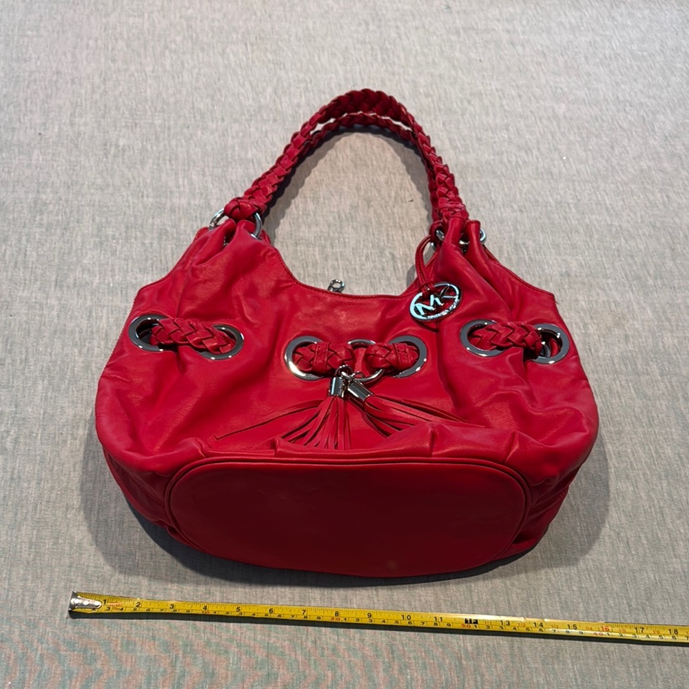 Michael Kors Red Leather Bag with Tassels and Metal Accents - Picture 8 of 12